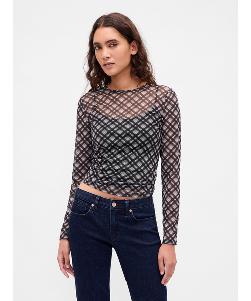 GAP（ギャップ）の「メッシュ クロップドtシャツ（Tシャツ/カットソー・レディース・ブラック系その他/ブラック・XS/S/XXS/M/L/XL）」の2枚目の写真
