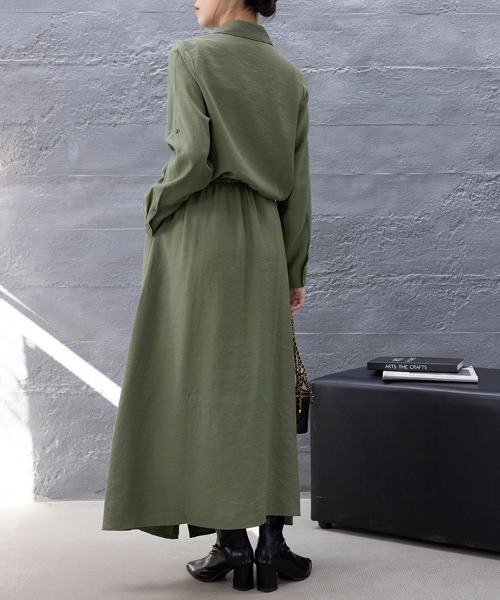 ONEP STAR（ワンピスター）の「カジュアルロングシャツワンピース（シャツワンピース・レディース・ダークグレー/モカ/カーキ/ネイビー/ブラック/ベージュ・LARGE/MEDIUM）」の15枚目の写真