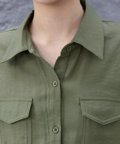 ONEP STAR（ワンピスター）の「カジュアルロングシャツワンピース（シャツワンピース・レディース・ダークグレー/モカ/カーキ/ネイビー/ブラック/ベージュ・LARGE/MEDIUM）」の8枚目の写真