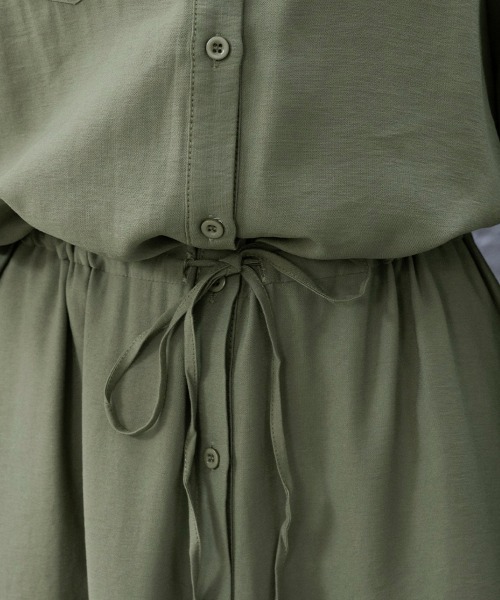 ONEP STAR（ワンピスター）の「カジュアルロングシャツワンピース（シャツワンピース・レディース・ダークグレー/モカ/カーキ/ネイビー/ブラック/ベージュ・LARGE/MEDIUM）」の12枚目の写真