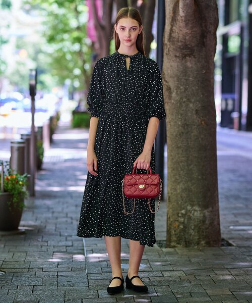 DRESSTERIOR(ドレステリア)の「【手洗い可】ウエストシャーリングドットワンピース(ワンピース・レディース・ブラック系・38/36/34)」の3枚目の写真