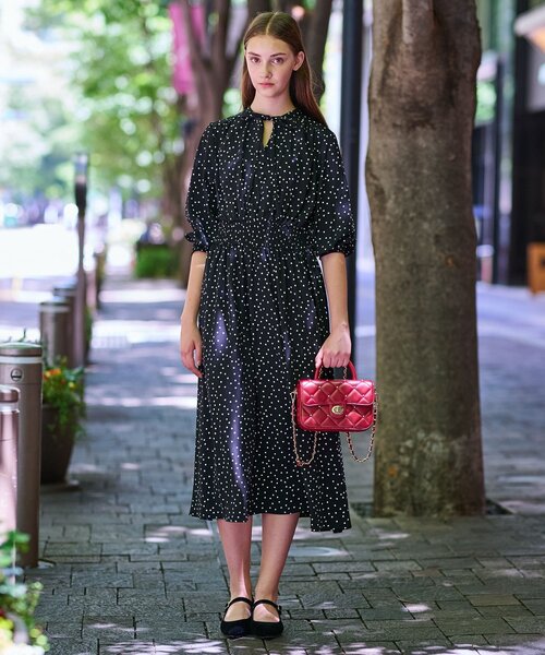 DRESSTERIOR(ドレステリア)の「【手洗い可】ウエストシャーリングドットワンピース(ワンピース・レディース・ブラック系・38/36/34)」の4枚目の写真
