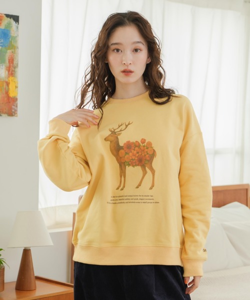 eLur（エラー）の「フラワーアニマルプリントスウェット（スウェット・レディース・イエロー/アイボリー・FREE）」の2枚目の写真