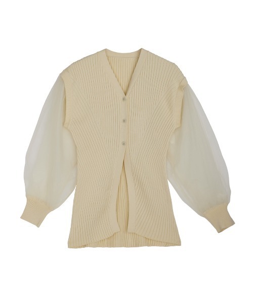新品✦AMERI SHEER SLEEVE WAVE KNIT CARDIGAN セール】SHEER SLEEVE WAVE KNIT CARDIGAN（カーディガン/ボレロ
