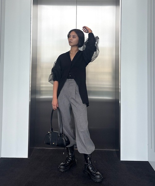 セール】SHEER SLEEVE WAVE KNIT CARDIGAN（カーディガン/ボレロ