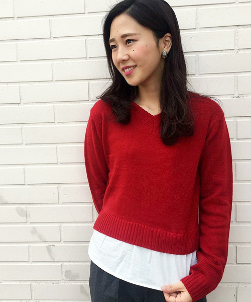 Kastane（カスタネ）の「ドッキングプルオーバー（ニット/セーター・レディース・ブラック/レッド・FREE）」の2枚目の写真