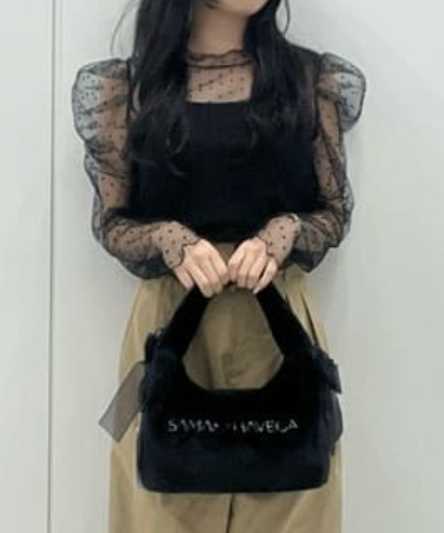 SAMANTHAVEGA（サマンサベガ）の「シフォンリボンファーワンハンドルバッグ（ハンドバッグ・レディース・ホワイト/ピンク/ブラック/ライトブルー・FREE）」の3枚目の写真
