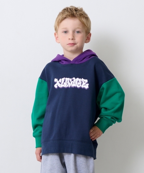 XLARGE KIDS（エクストララージキッズ）の「カラーブロックロゴパーカー（パーカー・キッズ・トップグレー/ネイビー・140cm/100cm/110cm/130cm/90cm/120cm）」の2枚目の写真