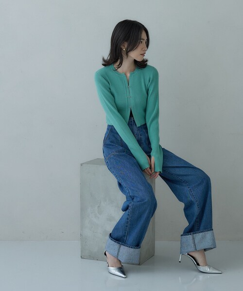 GALLEST(ギャレスト)の「クロップドリブホックカーディガン(カーディガン/ボレロ・レディース・グリーン系/ブラック/ライトグレー・38)」の8枚目の写真