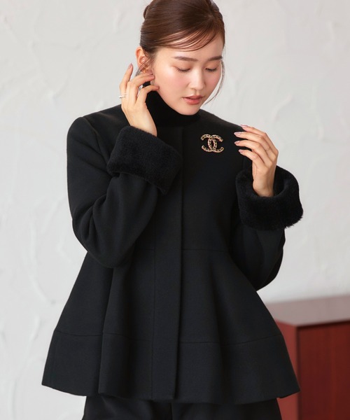 ニットメルトン コクーン ペプラム ショートコート ｜ アウター