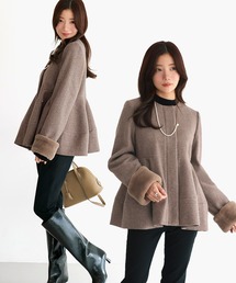 RUIRUE BOUTIQUE（ルイルエブティック）の「ニットメルトン コクーン ペプラム ショートコート ｜ アウター / ウールコート / コート / ショート丈コート / ニットメルトンコート（その他アウター）」