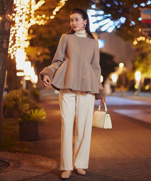 RUIRUE BOUTIQUE（ルイルエブティック）の「ニットメルトン コクーン ペプラム ショートコート ｜ アウター / ウールコート / コート / ショート丈コート / ニットメルトンコート（その他アウター・レディース・グレー/モカ/ブラック・L/M）」の5枚目の写真