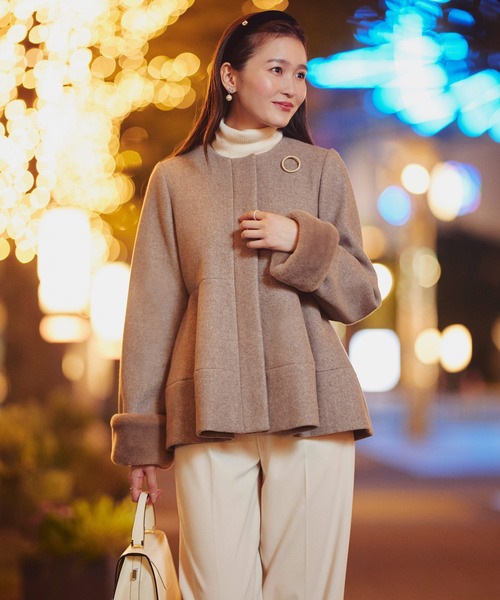 RUIRUE BOUTIQUE（ルイルエブティック）の「ニットメルトン コクーン ペプラム ショートコート ｜ アウター / ウールコート / コート / ショート丈コート / ニットメルトンコート（その他アウター・レディース・グレー/モカ/ブラック・L/M）」の6枚目の写真