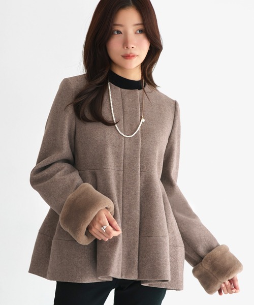 RUIRUE BOUTIQUE（ルイルエブティック）の「ニットメルトン コクーン ペプラム ショートコート ｜ アウター / ウールコート / コート / ショート丈コート / ニットメルトンコート（その他アウター・レディース・グレー/モカ/ブラック・L/M）」の14枚目の写真