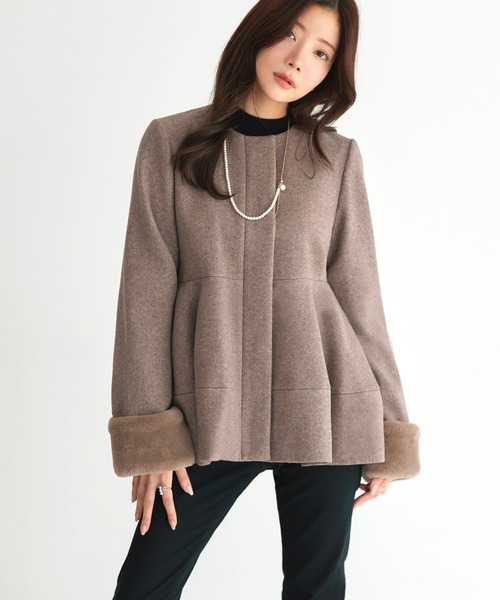 RUIRUE BOUTIQUE（ルイルエブティック）の「ニットメルトン コクーン ペプラム ショートコート ｜ アウター / ウールコート / コート / ショート丈コート / ニットメルトンコート（その他アウター・レディース・グレー/モカ/ブラック・L/M）」の15枚目の写真