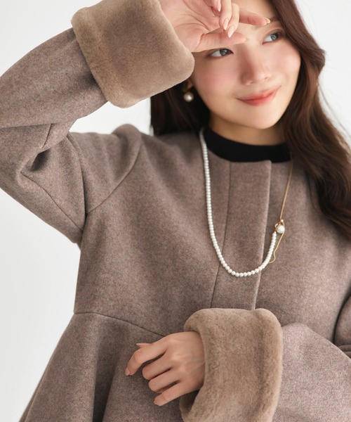 RUIRUE BOUTIQUE（ルイルエブティック）の「ニットメルトン コクーン ペプラム ショートコート ｜ アウター / ウールコート / コート / ショート丈コート / ニットメルトンコート（その他アウター・レディース・グレー/モカ/ブラック・L/M）」の16枚目の写真