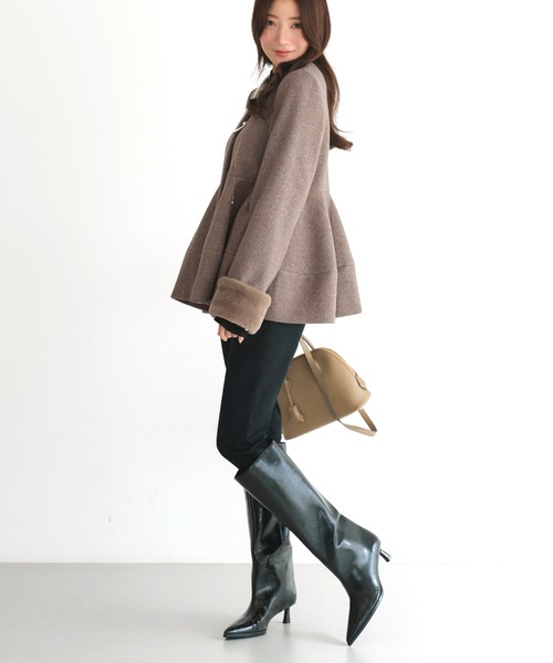 RUIRUE BOUTIQUE（ルイルエブティック）の「ニットメルトン コクーン ペプラム ショートコート ｜ アウター / ウールコート / コート / ショート丈コート / ニットメルトンコート（その他アウター・レディース・グレー/モカ/ブラック・L/M）」の18枚目の写真
