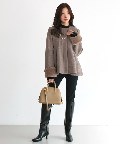 RUIRUE BOUTIQUE（ルイルエブティック）の「ニットメルトン コクーン ペプラム ショートコート ｜ アウター / ウールコート / コート / ショート丈コート / ニットメルトンコート（その他アウター・レディース・グレー/モカ/ブラック・L/M）」の19枚目の写真