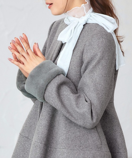 RUIRUE BOUTIQUE（ルイルエブティック）の「ニットメルトン コクーン ペプラム ショートコート ｜ アウター / ウールコート / コート / ショート丈コート / ニットメルトンコート（その他アウター・レディース・グレー/モカ/ブラック・L/M）」の22枚目の写真