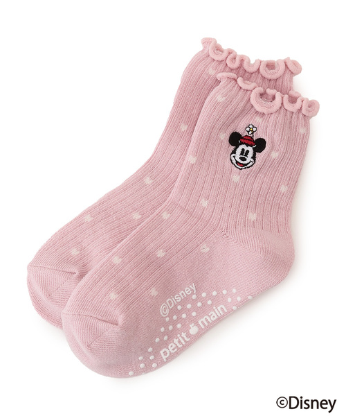 petit main（プティマイン）の「【Disney】ミニー/刺しゅう靴下（ソックス/靴下・キッズ・グレー/オフホワイト/ピンク・11-13cm/L(18-20cm)/M(16-18cm)/S(13-15cm)）」の3枚目の写真
