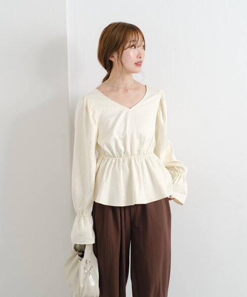 Kastane（カスタネ）の「【無地&チェック】B カットアウトペプラムブラウス（シャツ/ブラウス・レディース・アイボリー/グリーン/ブラウン・FREE）」の19枚目の写真