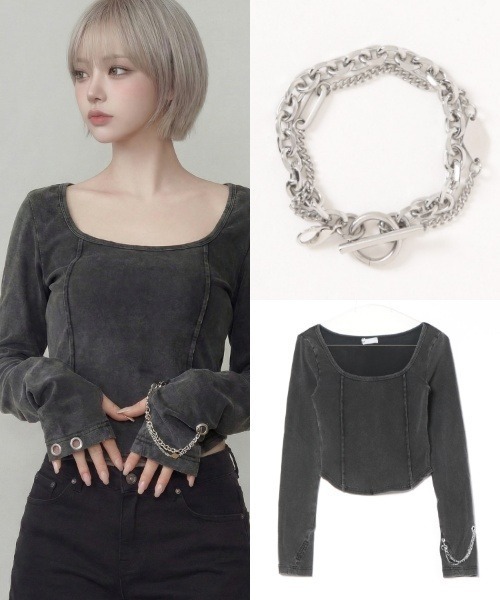 DURAS(デュラス)の「メタルパーツデザインカットソー(Tシャツ/カットソー・レディース・ピンク/ブラウン/ブラック・FREE)」の1枚目の写真