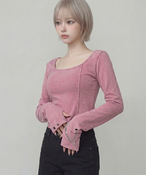 DURAS(デュラス)の「メタルパーツデザインカットソー(Tシャツ/カットソー・レディース・ピンク/ブラウン/ブラック・FREE)」の14枚目の写真