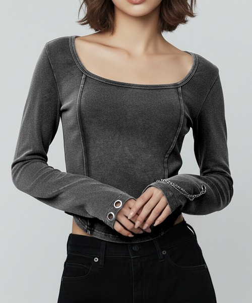 DURAS(デュラス)の「メタルパーツデザインカットソー(Tシャツ/カットソー・レディース・ピンク/ブラウン/ブラック・FREE)」の9枚目の写真