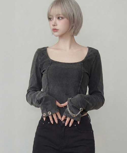 DURAS(デュラス)の「メタルパーツデザインカットソー(Tシャツ/カットソー・レディース・ピンク/ブラウン/ブラック・FREE)」の15枚目の写真