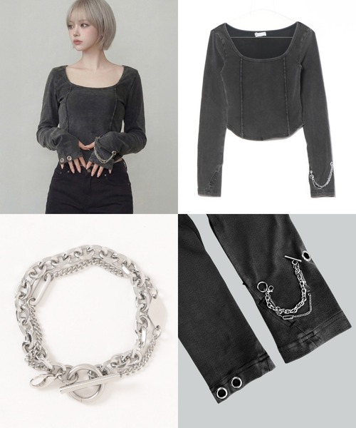 DURAS(デュラス)の「メタルパーツデザインカットソー(Tシャツ/カットソー・レディース・ピンク/ブラウン/ブラック・FREE)」の10枚目の写真