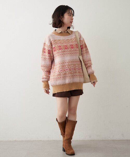 continuer de NICE CLAUP(コンティニューデナイスクラップ)の「【NUNIFE】超起毛チロリアンニット(ニット/セーター・レディース・ブラック/ダークブラウン/ベージュ・FREE)」の11枚目の写真