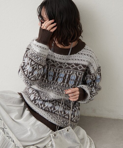 continuer de NICE CLAUP(コンティニューデナイスクラップ)の「【NUNIFE】超起毛チロリアンニット(ニット/セーター・レディース・ブラック/ダークブラウン/ベージュ・FREE)」の9枚目の写真