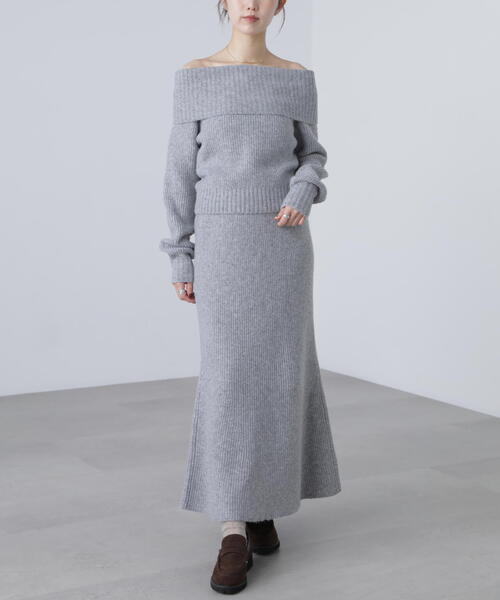 FREE'S MART（フリーズマート）の「◆オフショルニットマーメイドスカートセットアップ（ワンピース・レディース・ベージュ/ブラウン/グレー・SMALL/MEDIUM）」の9枚目の写真