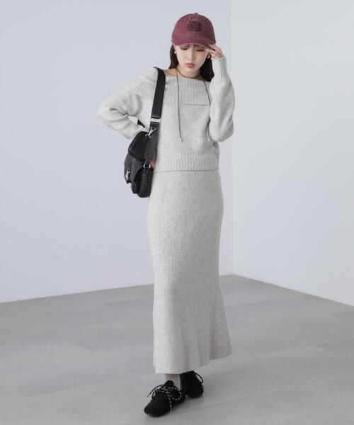 FREE'S MART（フリーズマート）の「◆オフショルニットマーメイドスカートセットアップ（ワンピース・レディース・ベージュ/ブラウン/グレー・SMALL/MEDIUM）」の8枚目の写真