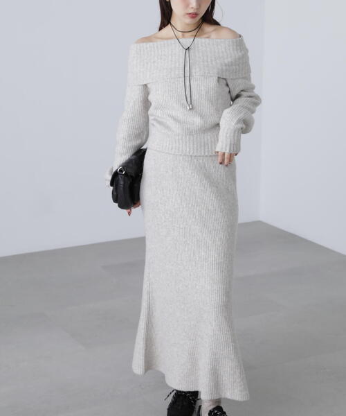 FREE'S MART（フリーズマート）の「◆オフショルニットマーメイドスカートセットアップ（ワンピース・レディース・ベージュ/ブラウン/グレー・SMALL/MEDIUM）」の10枚目の写真