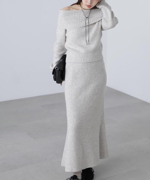 FREE'S MART（フリーズマート）の「◆オフショルニットマーメイドスカートセットアップ（ワンピース・レディース・ベージュ/ブラウン/グレー・SMALL/MEDIUM）」の12枚目の写真