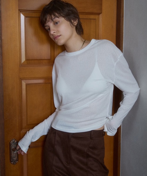 VION(ヴィオン)の「クルーネックシアーロングスリーブティー / Crewneck Sheer Long Sleeve TEE(Tシャツ/カットソー・レディース・ホワイト/ブルー/ブラック・FREE)」の2枚目の写真