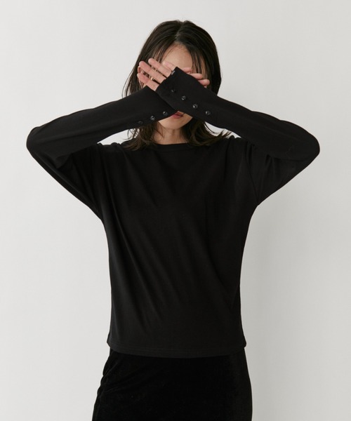 VION(ヴィオン)の「クルーネックシアーロングスリーブティー / Crewneck Sheer Long Sleeve TEE(Tシャツ/カットソー・レディース・ホワイト/ブルー/ブラック・FREE)」の5枚目の写真