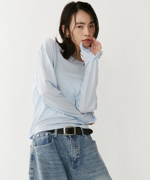 VION(ヴィオン)の「クルーネックシアーロングスリーブティー / Crewneck Sheer Long Sleeve TEE(Tシャツ/カットソー・レディース・ホワイト/ブルー/ブラック・FREE)」の12枚目の写真