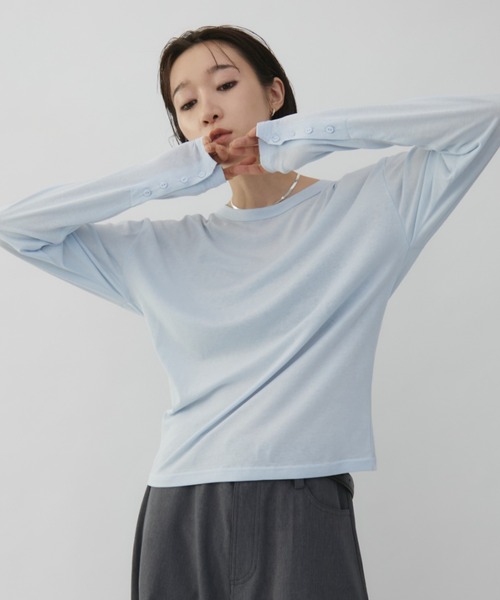 VION(ヴィオン)の「クルーネックシアーロングスリーブティー / Crewneck Sheer Long Sleeve TEE(Tシャツ/カットソー・レディース・ホワイト/ブルー/ブラック・FREE)」の21枚目の写真