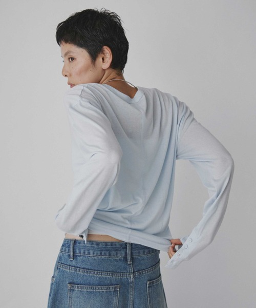 VION(ヴィオン)の「クルーネックシアーロングスリーブティー / Crewneck Sheer Long Sleeve TEE(Tシャツ/カットソー・レディース・ホワイト/ブルー/ブラック・FREE)」の19枚目の写真