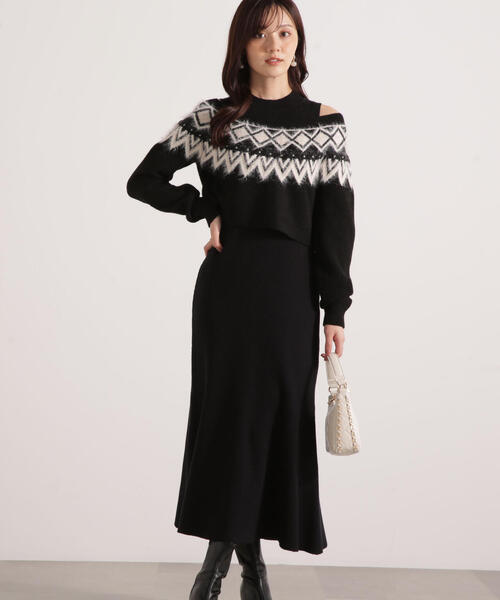 新品未使用　パメオポーズ　NERD PATTERN LONG DRESS PAMEO POSE Nerd Pattern Long Dress ブラック