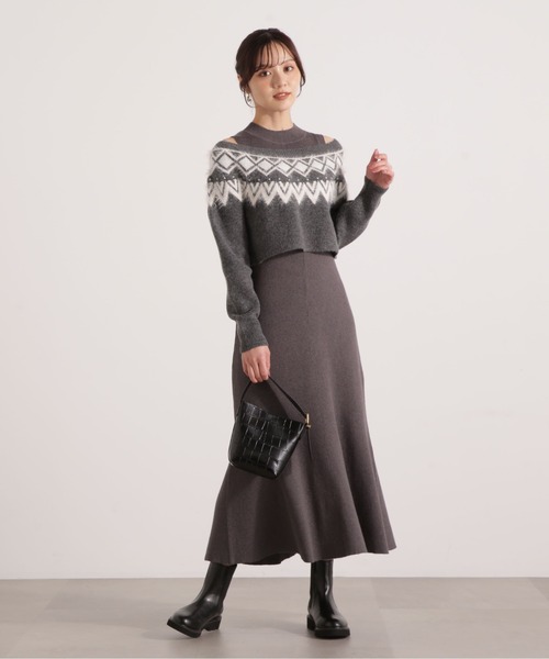 PROPORTION BODY DRESSING(プロポーションボディドレッシング)の「ノルディックニットSET UPワンピース / 1215240106(ワンピース・レディース・ダークグレー/ベージュ/ブラック・MEDIUM/P/S)」の2枚目の写真
