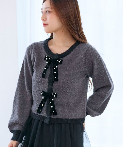 キラキラベロアリボンカーディガン（カーディガン/ボレロ）｜MAJESTIC