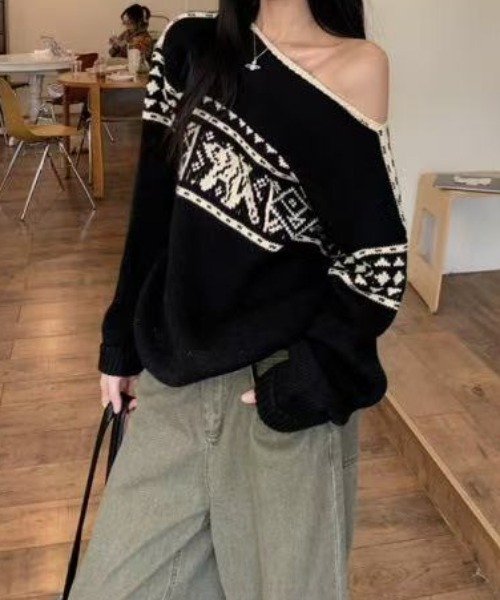 ViViDAY（ビビデー）の「ノルディック柄ニットプルオーバー（ニット/セーター・レディース・ブラック・M）」の11枚目の写真