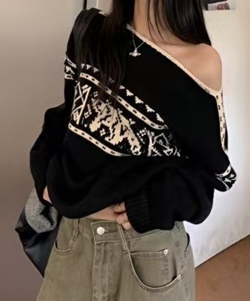 ViViDAY（ビビデー）の「ノルディック柄ニットプルオーバー（ニット/セーター・レディース・ブラック・M）」の10枚目の写真