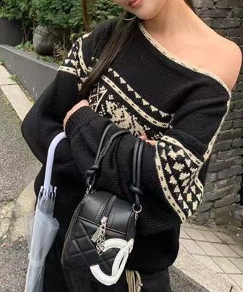 ViViDAY（ビビデー）の「ノルディック柄ニットプルオーバー（ニット/セーター・レディース・ブラック・M）」の13枚目の写真