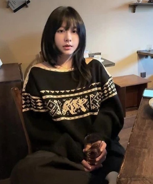 ViViDAY（ビビデー）の「ノルディック柄ニットプルオーバー（ニット/セーター・レディース・ブラック・M）」の5枚目の写真