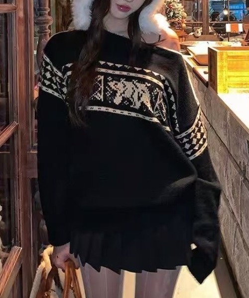 ViViDAY（ビビデー）の「ノルディック柄ニットプルオーバー（ニット/セーター・レディース・ブラック・M）」の6枚目の写真