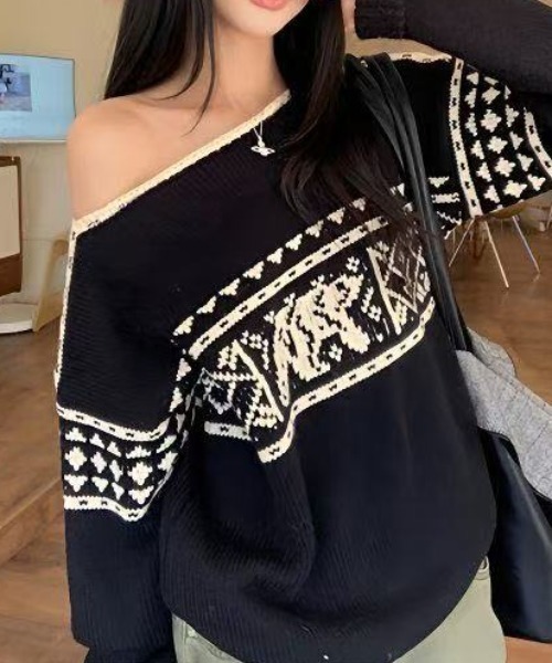 ViViDAY（ビビデー）の「ノルディック柄ニットプルオーバー（ニット/セーター・レディース・ブラック・M）」の9枚目の写真